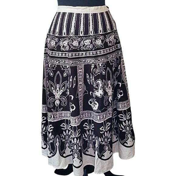 Vintage Jessica Taylor Rockabilly Peasant Skirt Brown White Boho Sz 28 - Picture 1 of 8